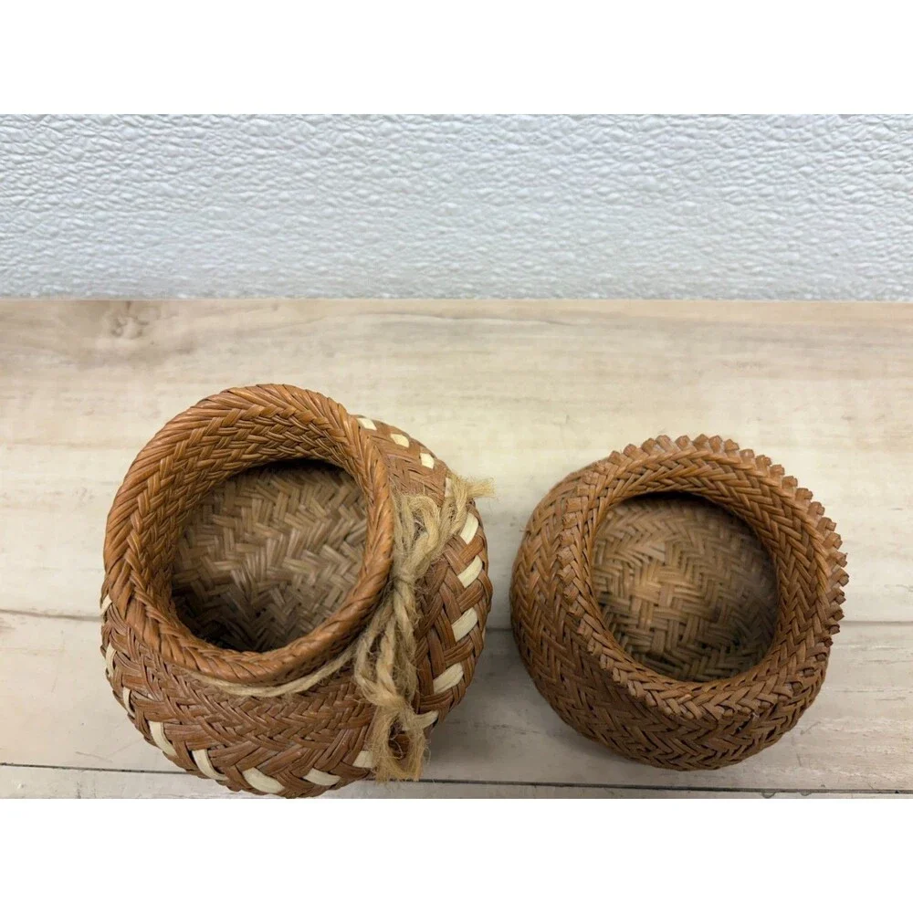 Vtg Set Of 2 Tarahumara Pine Needles Basket Handmade IN USA